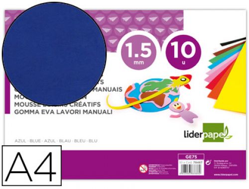 Goma eva liderpapel din a4 60 gr espessura 1,5mm azul pack 10 folhas , Liderpapel , 78487 , 8423473784871